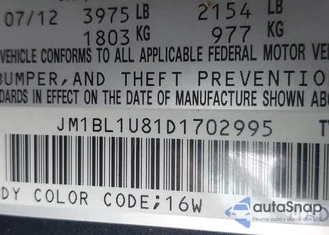 2013 Mazda Mazda3 I Sport z USA, uszkodzony, nr VIN JM1BL1U81D1702995